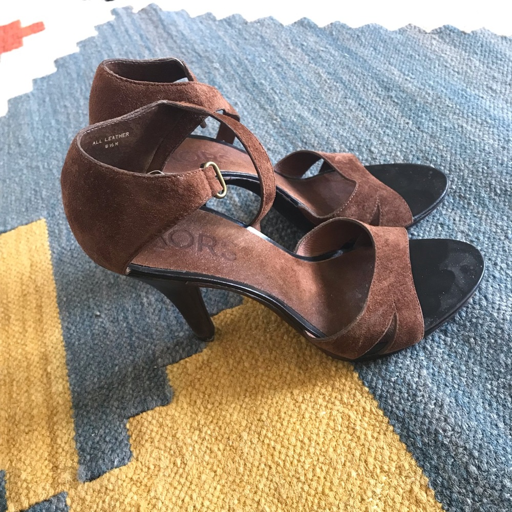 Vintage Michael Korda Brown Suede, wood Heels sz9